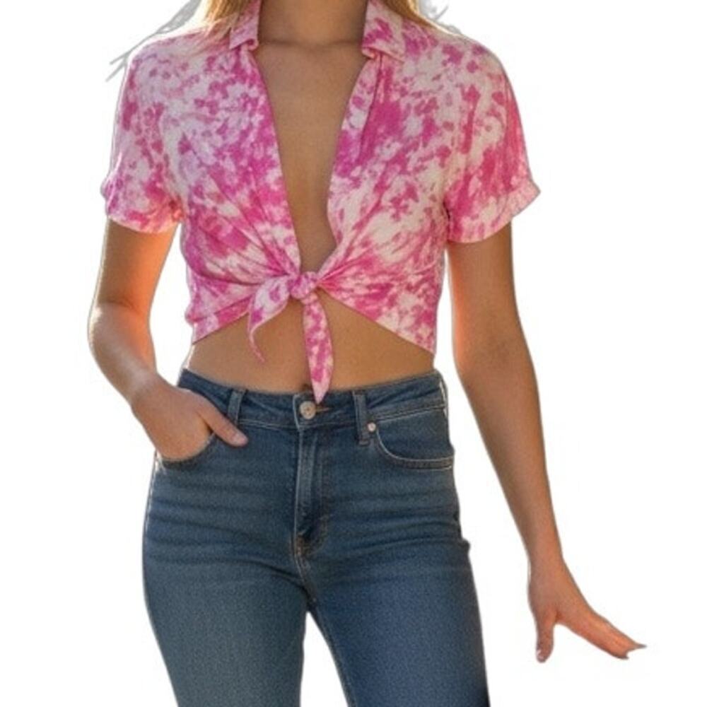 For Love & Lemons Devon Pink Tie Dye Crop Top Large